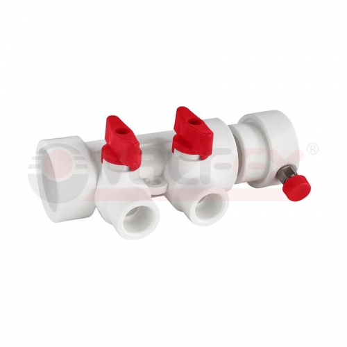 Коллектор PPR с отсечными красн. кранами и воздух-ком 40х20 8 выходов (15/1) бел. K VALFEX 111134008R 111134008R