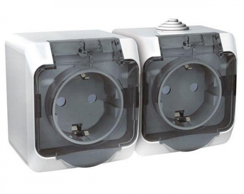 Розетка 2-м ОП Этюд 16А IP44 250В с заземл. защ. шторки с крышкой бел. SE PA16-244B PA16-244B