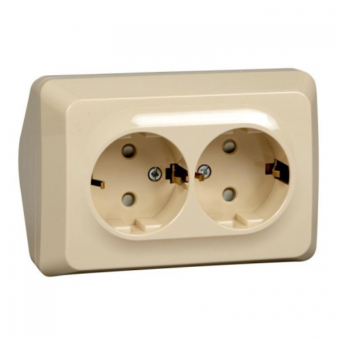 Розетка угловая 2-м ОП Этюд 16А IP20 250В с заземл. защ. шторки крем. SE PA16-108K PA16-108K