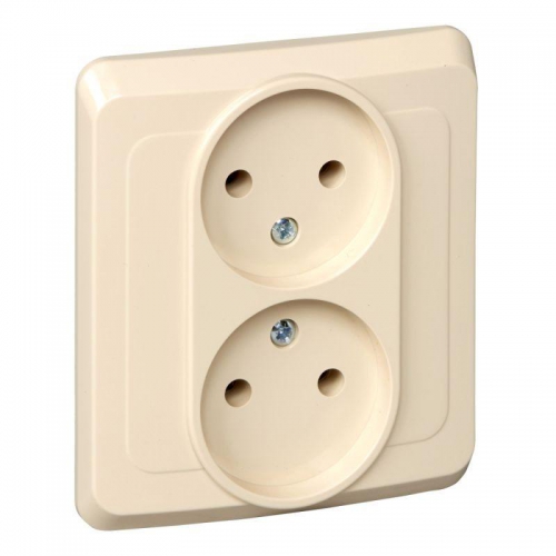 Розетка 2-м СП Этюд 16А IP20 250В без заземл. без защ. шторок крем. SE PC16-005K PC16-005K