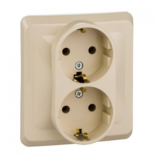 Розетка 2-м СП Этюд 16А IP20 250В с заземл. без защ. шторок крем. SE PC16-007K PC16-007K