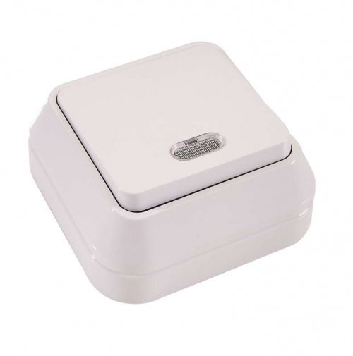 Выключатель 1-кл. ОП 10А IP20 с подсветкой бел. Makel 45121 45121