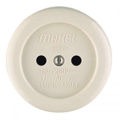 Розетка 1-м ОП 16А IP20 круглая без заземл. керамика беж. Makel 16012 16012