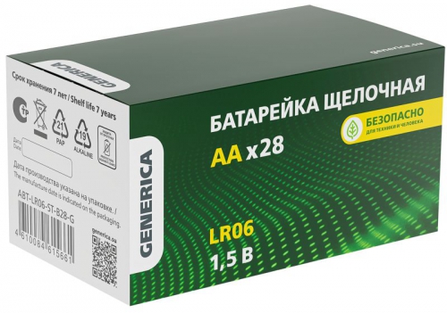 Элемент питания алкалиновый AA/LR6 Alkaline бокс (уп.28шт) GENERICA ABT-LR06-ST-B28-G ABT-LR06-ST-B28-G