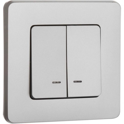 Выключатель 2-кл. Inspiria 10А IP20 250В 10AX с подсветкой/индикацией механизм алюм. Leg 673632 673632