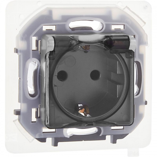 Розетка 1-м СП Inspiria 16А IP44 250В 2P+E защ. шторки с крышкой немецк. стандарт механизм алюм. Leg 673742 673742
