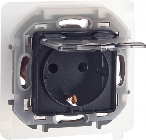 Розетка 1-м СП Inspiria 16А IP44 250В 2P+E защ. шторки с крышкой немецк. стандарт механизм антрацит Leg 673743 673743