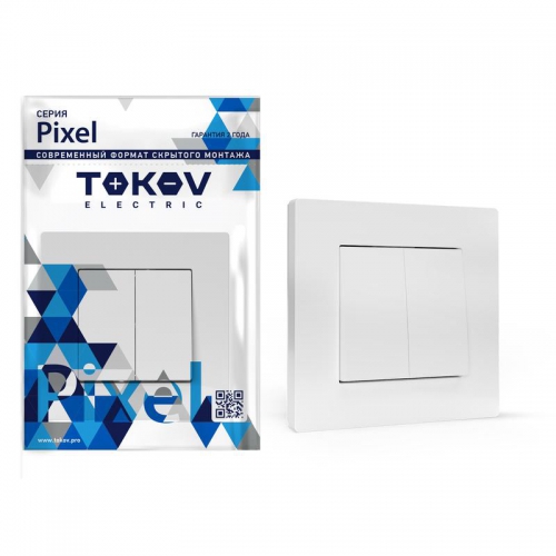 Выключатель 2-кл. СП Pixel 10А IP20 в сборе бел. TOKOV ELECTRIC TKE-PX-V2F-C01 TKE-PX-V2F-C01
