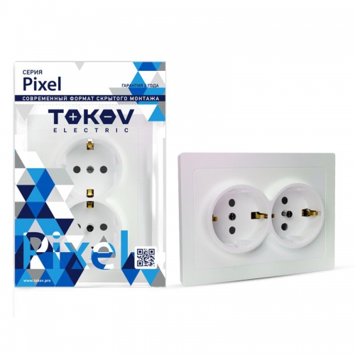 Розетка 2-м СП Pixel 16А IP20 с заземл. защ. шторки в сборе перламутр. TOKOV ELECTRIC TKE-PX-R2FZSF-C04 TKE-PX-R2FZSF-C04