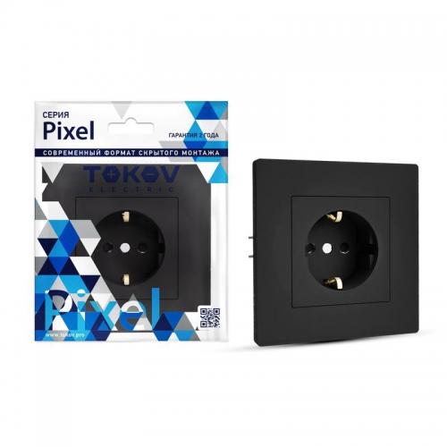 Розетка 1-м СП Pixel 16А IP20 с заземл. защ. шторки в сборе карбон TOKOV ELECTRIC TKE-PX-R1FZSF-C14 TKE-PX-R1FZSF-C14