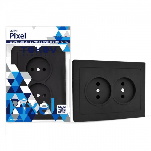 Розетка 2-м СП Pixel 16А IP20 без заземл. в сборе карбон TOKOV ELECTRIC TKE-PX-R2F-C14 TKE-PX-R2F-C14