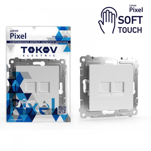 Розетка компьютерная 2-м СП Pixel RJ45 кат.5E механизм айс TOKOV ELECTRIC TKE-PX-RC2-C34 TKE-PX-RC2-C34