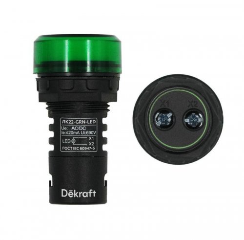 Лампа коммутационная ADDS ЛК-22 d22мм 220В AC/DC зел. LED DEKraft 25118DEK 25118DEK
