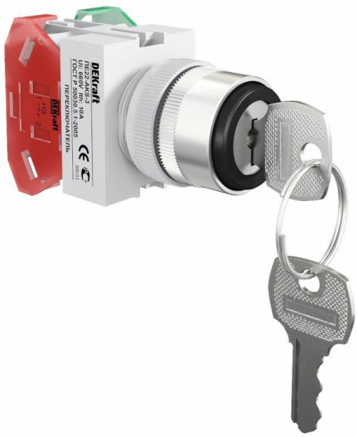 Переключатель на 3 положения I-O-II ПЕ-22 AKS с фиксацией с ключом DEKraft 25054DEK 25054DEK