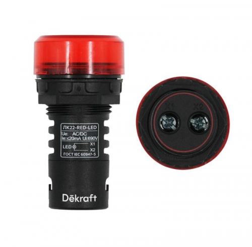 Лампа коммутационная ADDS ЛК-22 d22мм 220В красн. LED DEKraft 25003DEK 25003DEK