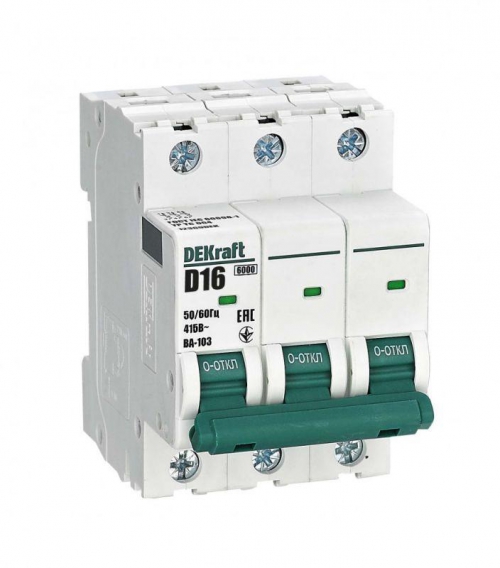 Выключатель автоматический модульный 3п D 16А 6кА ВА-103 DEKraft 12369DEK 12369DEK
