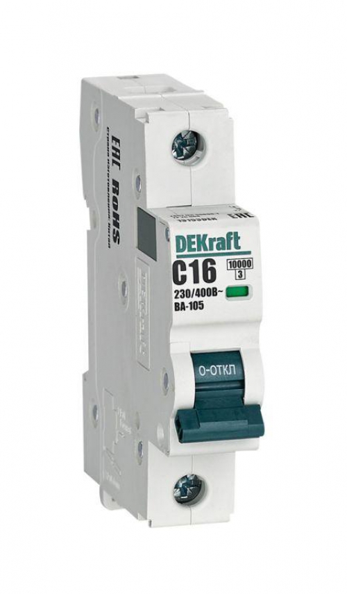 Выключатель автоматический модульный 1п C 16А 10кА ВА-105 DEKraft 13153DEK 13153DEK