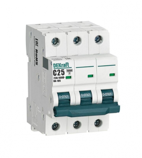 Выключатель автоматический модульный 3п C 25А 10кА ВА-105 DEKraft 13179DEK 13179DEK