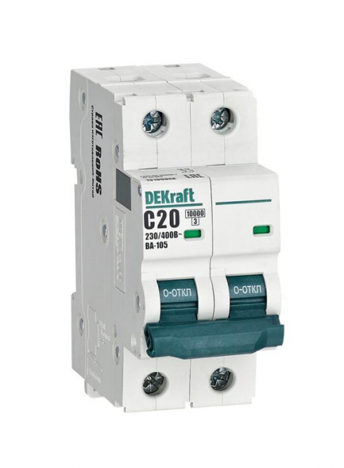Выключатель автоматический модульный 2п C 20А 10кА ВА-105 DEKraft 13166DEK 13166DEK