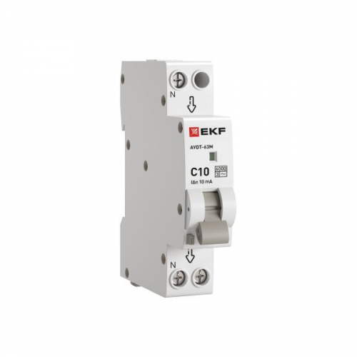 Выключатель автоматический дифференциального тока 1мод. C 10А 10мА тип АС 6кА АВДТ-63М (электрон.) EKF DA63M-10-10 DA63M-10-10
