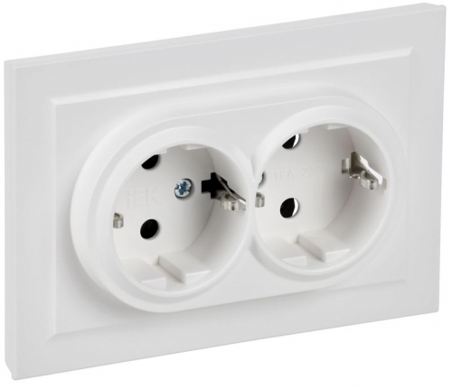 Розетка 2-м СП BRITE РС12-3-БрАБ 16А в сборе с заземл. без защ. шторок арктич. бел. IEK BR-R21-16-K91-F BR-R21-16-K91-F