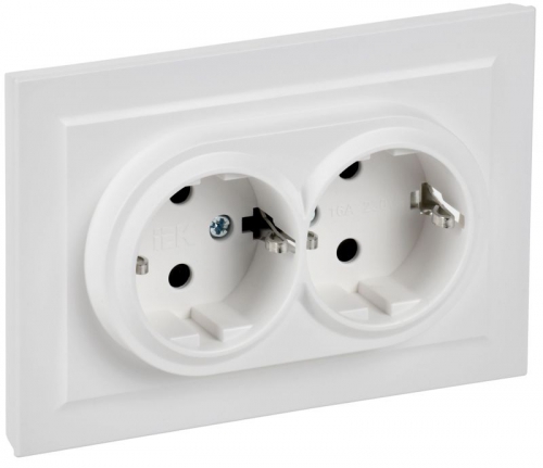 Розетка 2-м СП BRITE РСш12-3-БрАБ 16А в сборе с заземл. защ. шторки арктич. бел. IEK BR-R24-16-K91-F BR-R24-16-K91-F