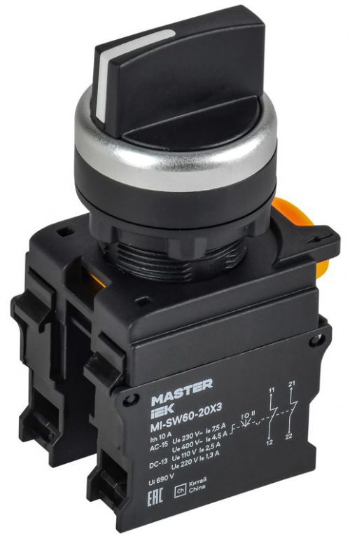 Переключатель 3 полож. 2НЗ черн. MASTER IEK MI-SW60-20X3-5-24-3-K02 MI-SW60-20X3-5-24-3-K02