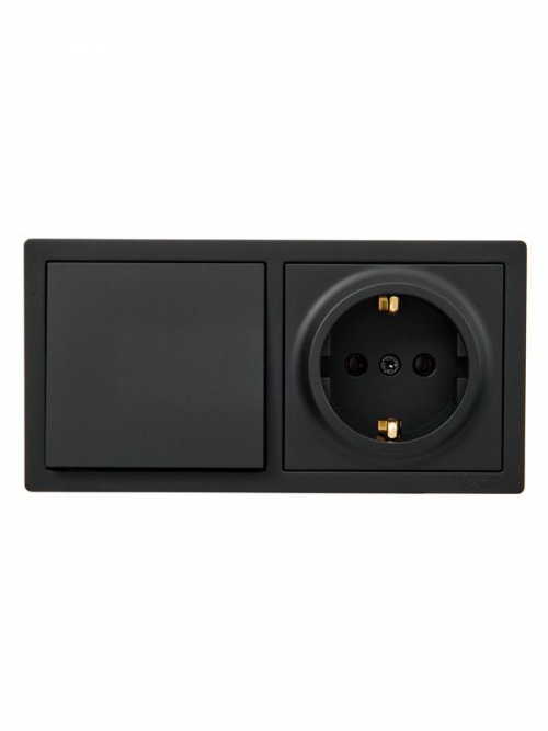 Блок ОП LETO (1-кл. выключатель + 1-м розетка с заземл.) горизонт. черн. бархат LEZARD 752-4200-170BAP 752-4200-170BAP