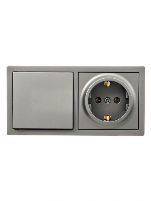 Блок ОП LETO (1-кл. выключатель + 1-м розетка с заземл.) горизонт. платина LEZARD 752-3500-170BAP 752-3500-170BAP