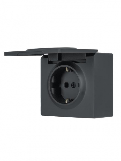 Розетка 1-м ОП LETO с заземл. с крышкой LETO ПБТ графит LEZARD 752-3400-123B 752-3400-123B