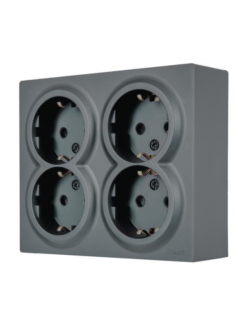 Розетка 4-м ОП LETO с заземл. закрытый корпус ПБТ графит LEZARD 752-3400-127BDP 752-3400-127BDP