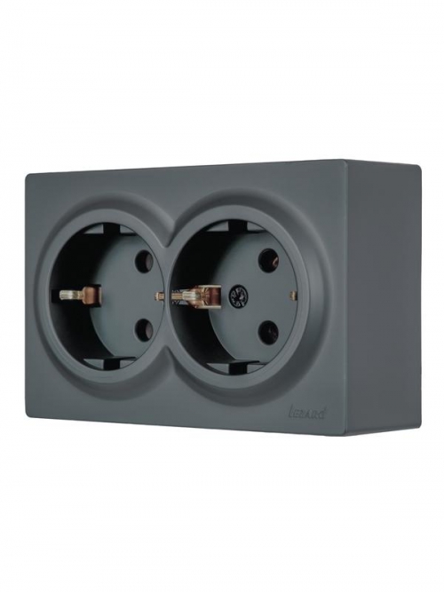 Розетка 2-м ОП LETO с заземл. закрытый корпус ПБТ графит LEZARD 752-3400-127B 752-3400-127B