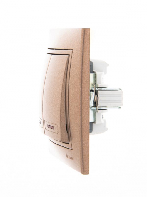 Выключатель 2-кл. СП Mira 10А IP20 с подсветкой со вставкой свет. корич. перламутр. LEZARD 701-3131-112 701-3131-112