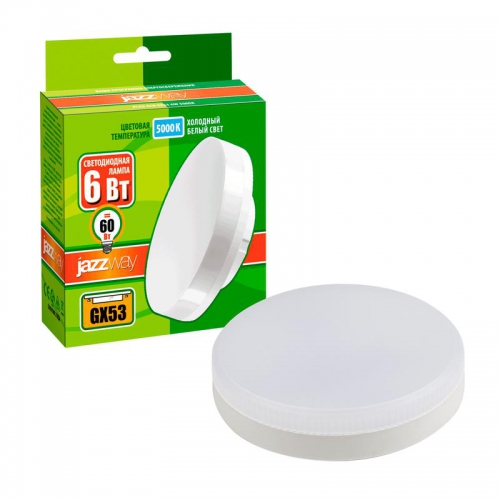 Лампа светодиодная PLED-ECO-GX53 6Вт таблетка 5000К frost холод. бел. GX53 460лм 230В JazzWay 2852007 2852007