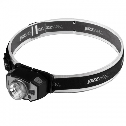 Фонарь аккумуляторный налобный AccuH1-L5WZ-bk zoom LED 5Вт + 2хRED SMD IP54 5 режимов: 100проц. 180лм 3.5ч/50проц. 110лм 5.5ч/30проц. 65лм 15ч/красн. 28ч/мигающ. красн. 12ч аккум. 0.8А.ч управл. жестами черн./сер. JazzWay 5036642 5036642