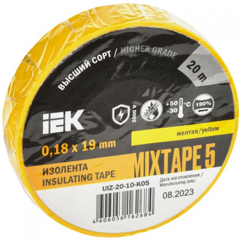 Изолента ПВХ 0.18х19мм жел. (рул.20м) ИЭК UIZ-20-10-K05 UIZ-20-10-K05