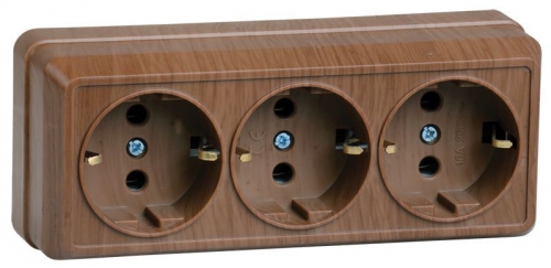 Розетка 3-м ОП Октава 16А РС23-3-ОД с заземл. дуб ИЭК ERO31-K04-16-DC ERO31-K04-16-DC