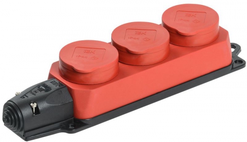 Розетка 3-м ОМЕГА РБ33-1-0м IP44 каучук красн. IEK PKR61-016-2-K04 PKR61-016-2-K04