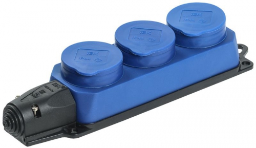 Розетка 3-м ОМЕГА РБ33-1-0м IP44 каучук син. IEK PKR61-016-2-K07 PKR61-016-2-K07