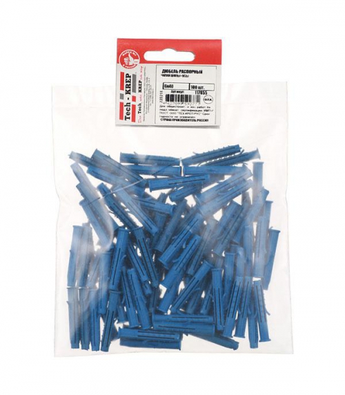 Дюбель распорный Чапай 6х40 шипы+усы полипропилен (уп.100шт) пакет Tech-Krep 117855 117855