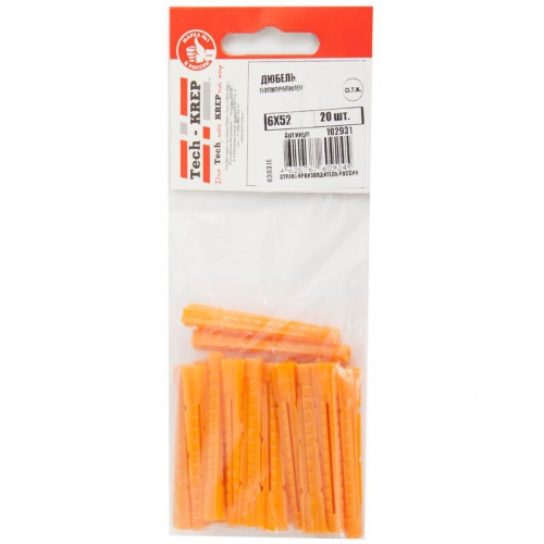 Дюбель универс. 6х52 полипропилен (уп.20шт) пакет Tech-Krep 102931 102931