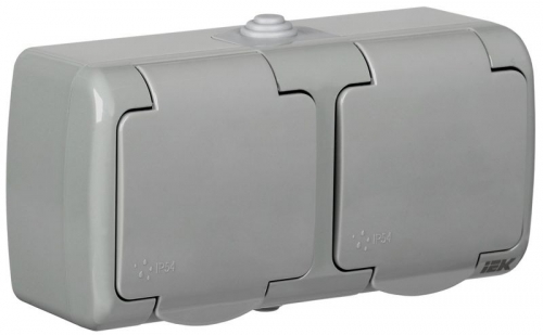 Розетка 2-м ОП AQUATIC 16А IP54 РСш22-2-А с защ. крышкой с заземл. IEK ERA22-K03-16-54 ERA22-K03-16-54