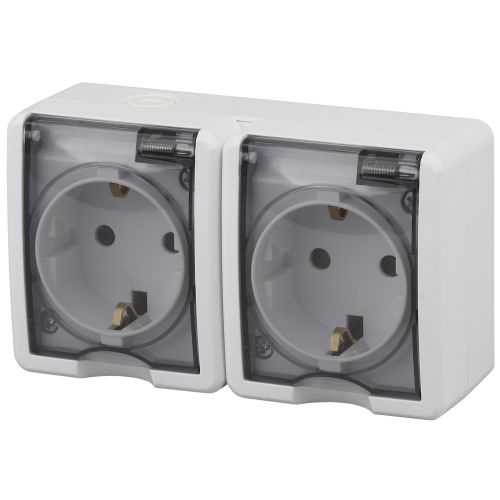 Розетка 2-м ОП Эра Эксперт 11-2403-01 16А IP54 16AX 250В 2х2P+E бел. Эра Б0020716 Б0020716
