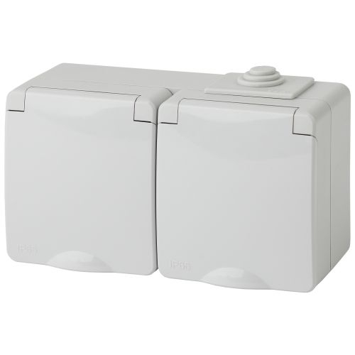 Розетка 2-м ОП Эра Эксперт 11-2603-03 16А IP65 горизонт. 250В 2х2P+E сер. Эра Б0035991 Б0035991