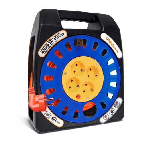 Удлинитель 4х30м с заземл. 16А IP20 У16-012 термо ПВС 3х1 в закрытом корпусе защ. шторки UNIVersal 1674 1674