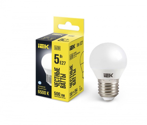 Лампа светодиодная ECO G45 5Вт шар 6500К E27 230В IEK LLE-G45-5-230-65-E27 LLE-G45-5-230-65-E27