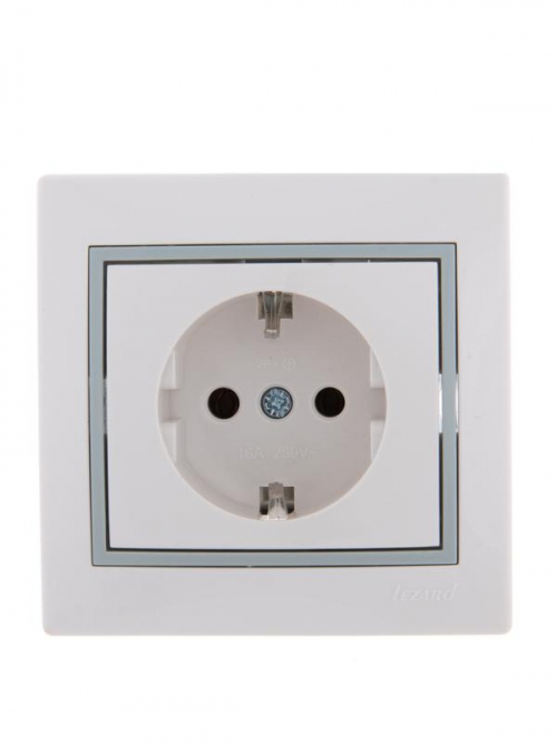 Розетка 1-м СП Mira 16А IP20 с заземл. с сер. вставкой керамика бел. LEZARD 701-0215-122 701-0215-122