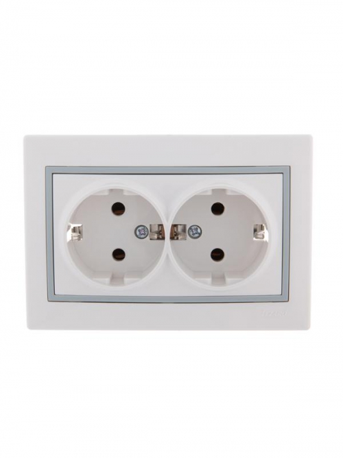 Розетка 2-м СП Mira 16А IP20 с заземл. с сер. вставкой керамика бел. LEZARD 701-0215-127 701-0215-127