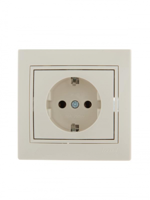 Розетка 1-м СП Mira 16А IP20 с заземл. со вставкой керамика крем. LEZARD 701-0303-122 701-0303-122