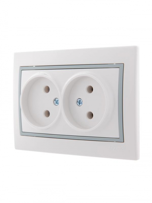 Розетка 2-м СП Mira 16А IP20 без заземл. с сер. вставкой керамика бел. LEZARD 701-0215-128 701-0215-128